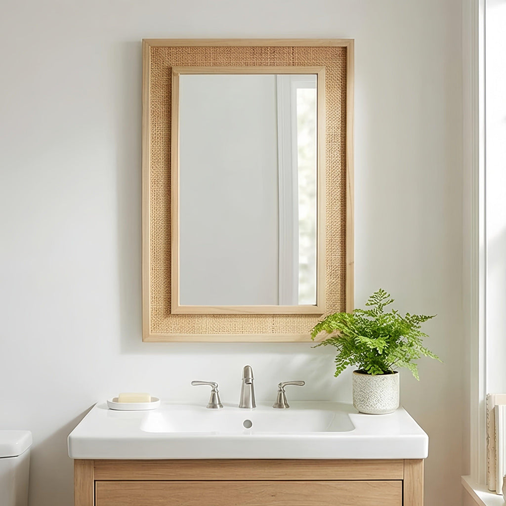 Rattan Solid Wood Frame Mirror for Home Decor.