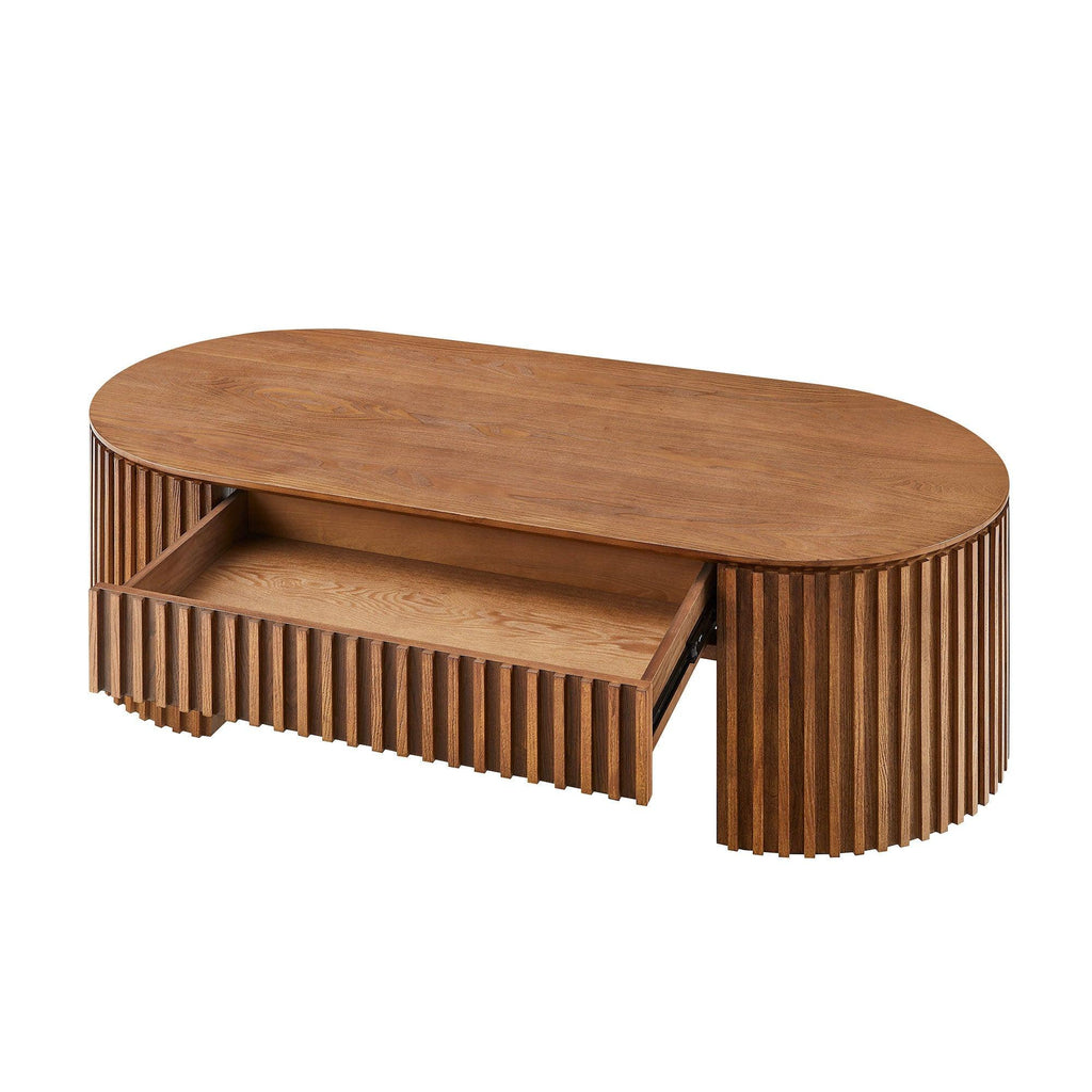 Oval Wood Coffee Table with Drawer for Living Room.