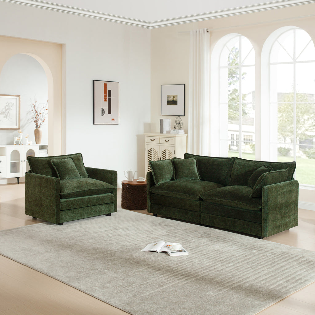 Green Chenille 2-Piece Loveseat and Accent Chair Set