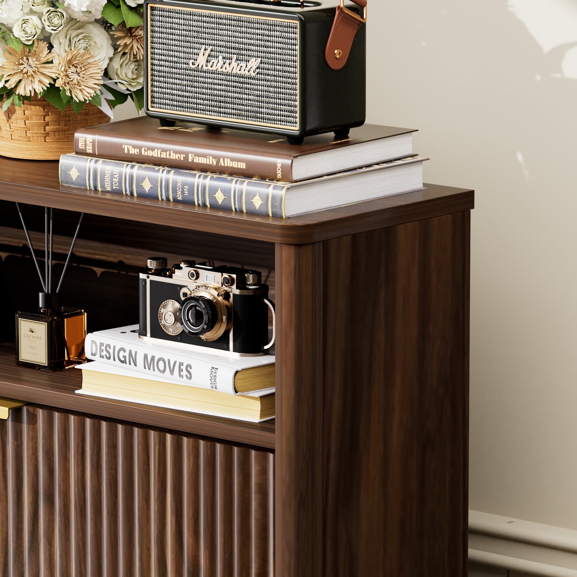 Walnut Shoe Cabinet with Flip Drawers for Entryway Storage