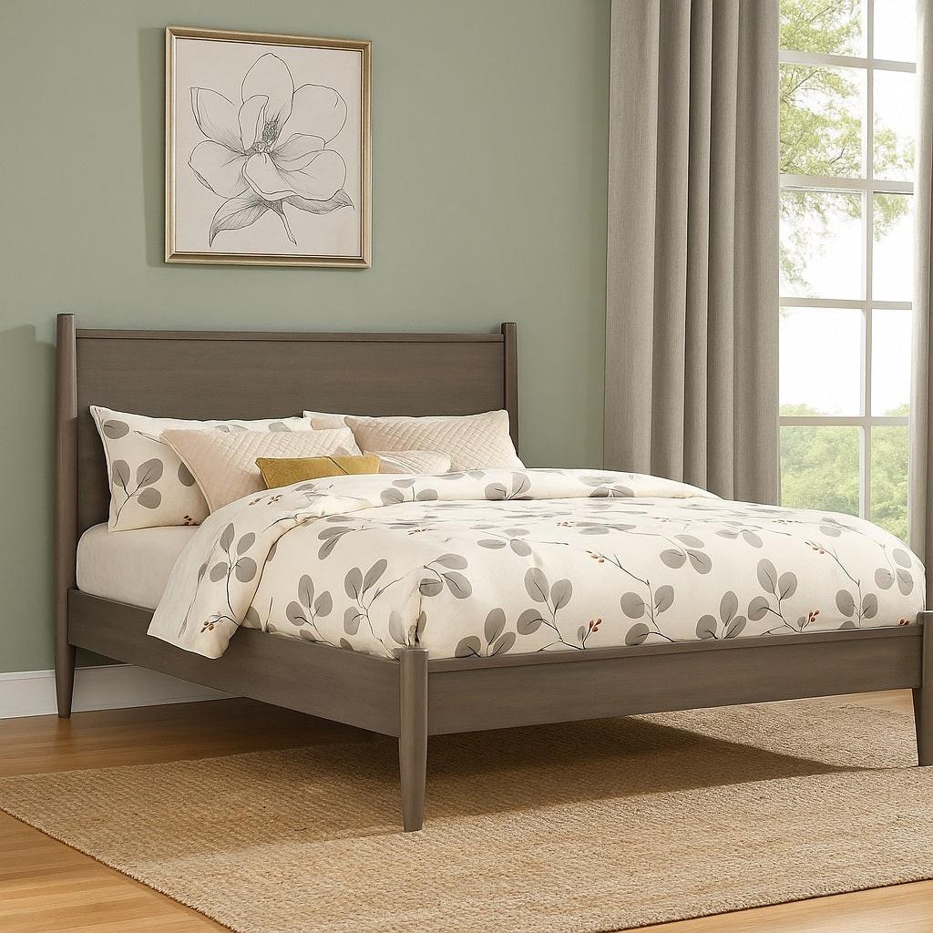 Mid-Century Modern Platform Bed King in Gray Finish.