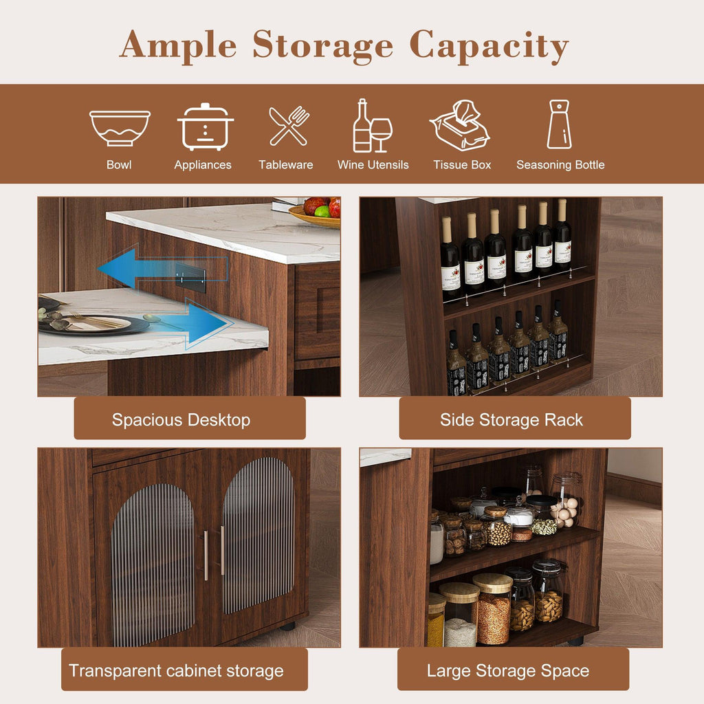 80-Inch Expandable Kitchen Island Dining Set with 4 Chairs.