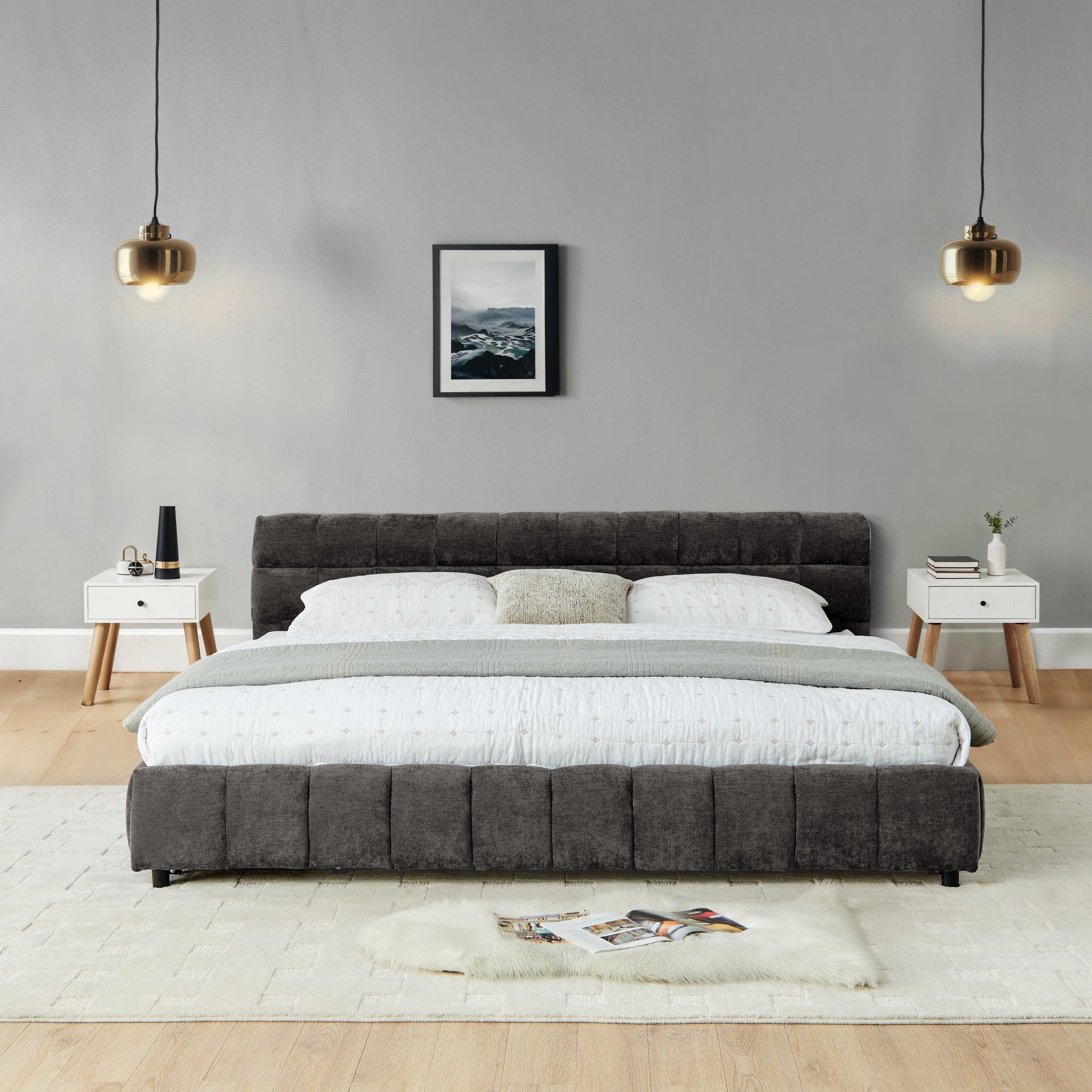 California King Upholstered Bed with Storage - Dark Gray.