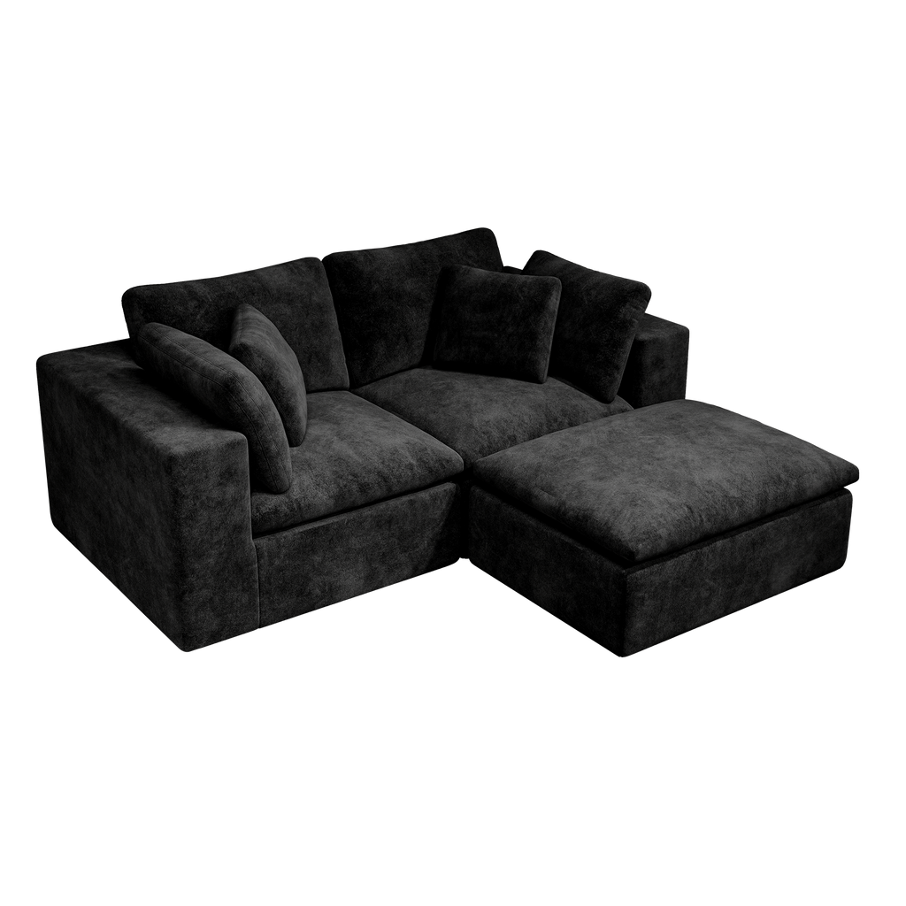 Black Modular Sectional Sofa with Plush Corduroy Fabric.