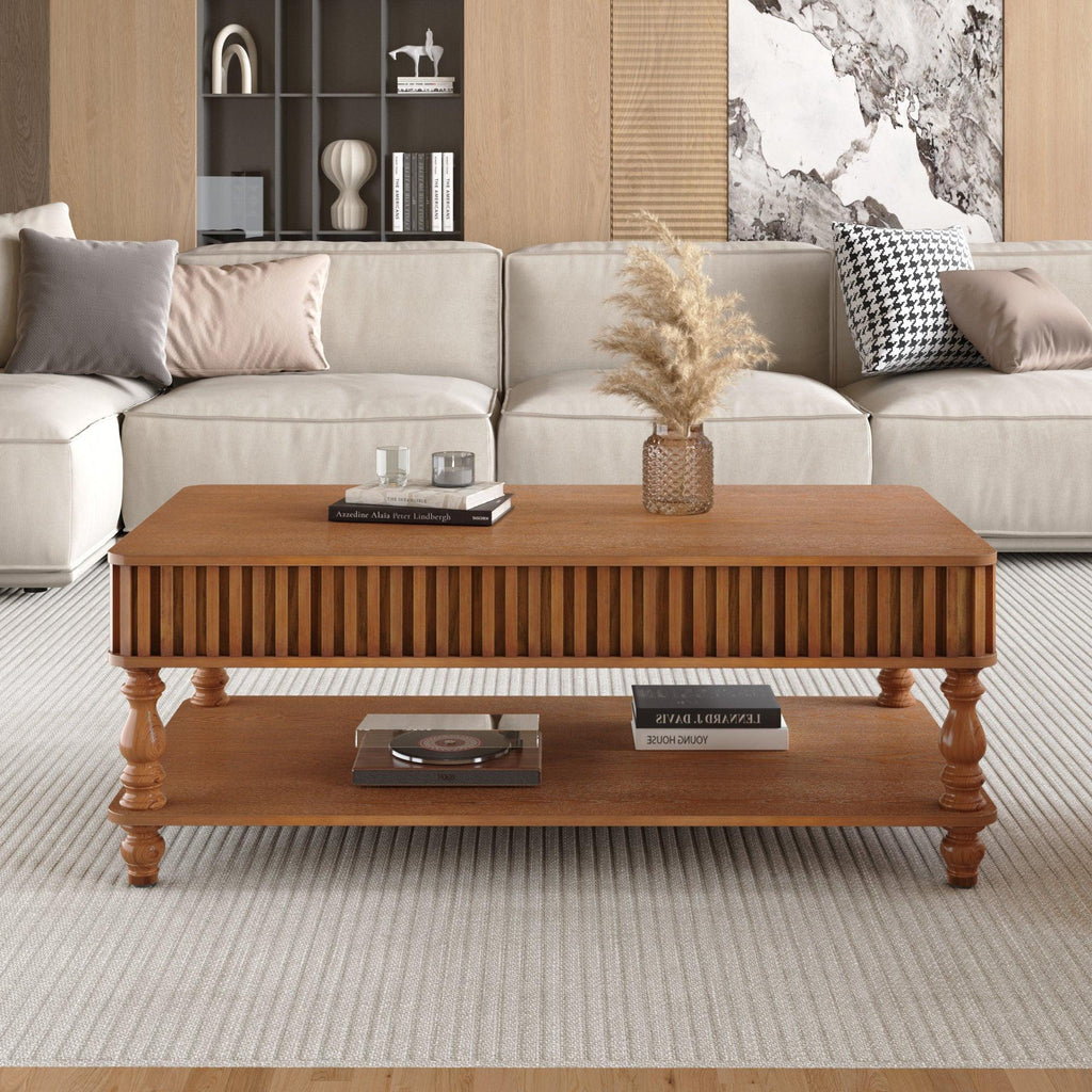Vintage Brown Lift Top Coffee Table with Storage.