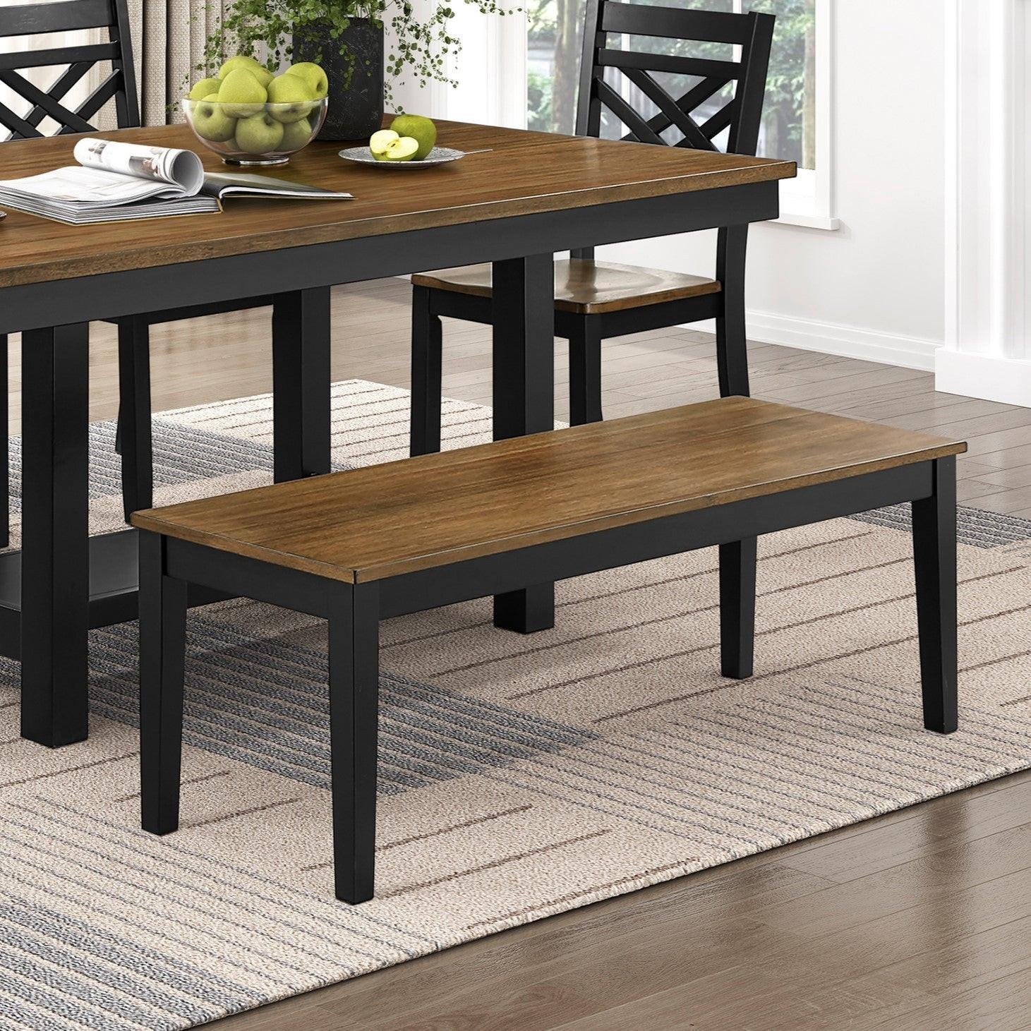 6pc Dining Set with Black Brown Finish - Table, Bench & Chairs.