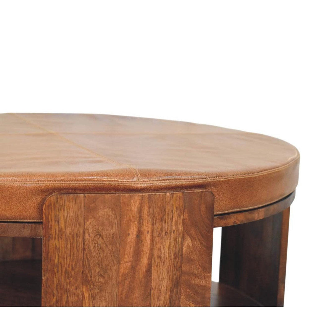 Savoy Leather Coffee Table - Solid Wood Design.