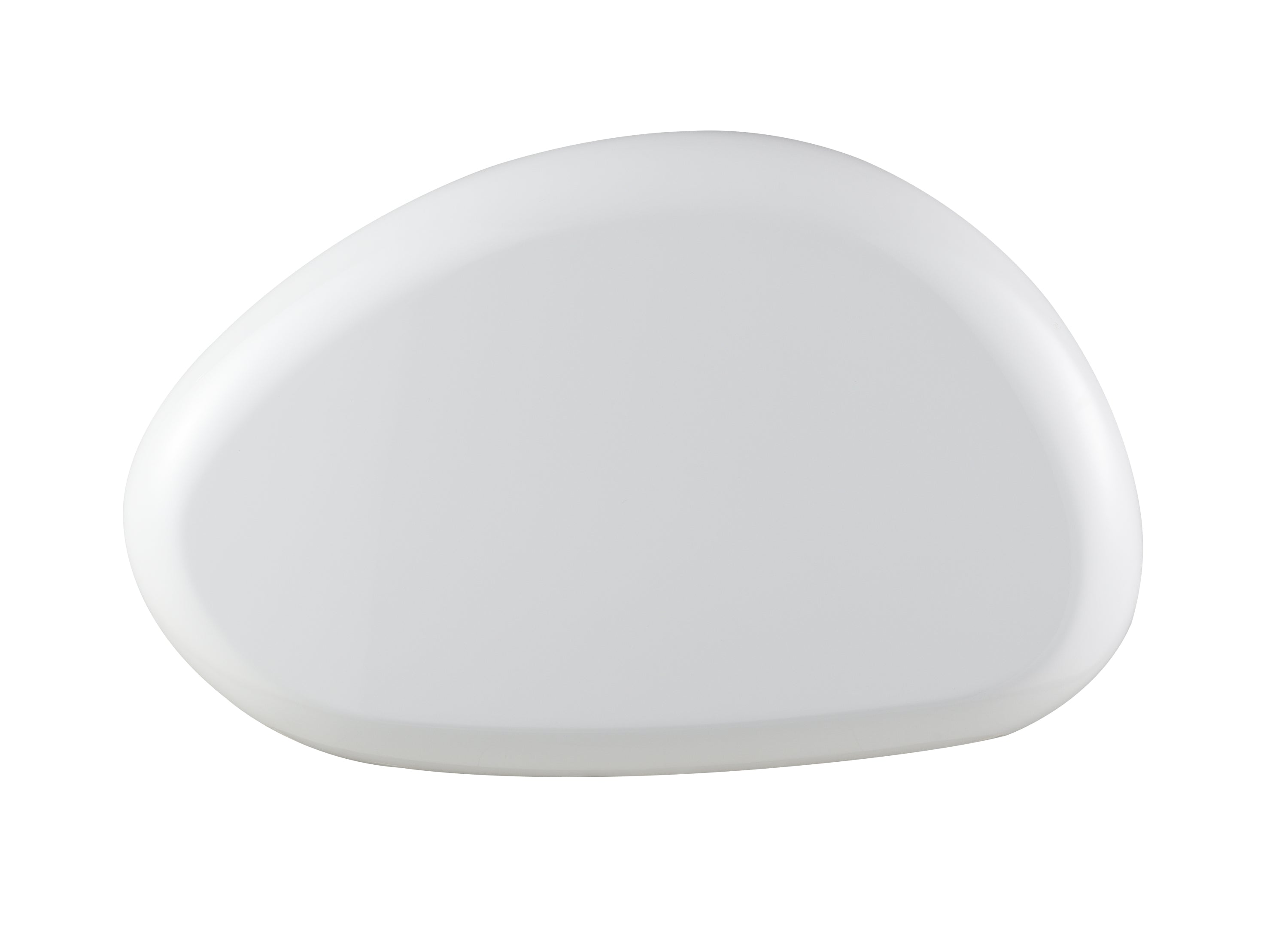 Top view of Wylie Gloss White Coffee Table showcasing its organic triangular shape and sleek high gloss surface for stylish interiors.