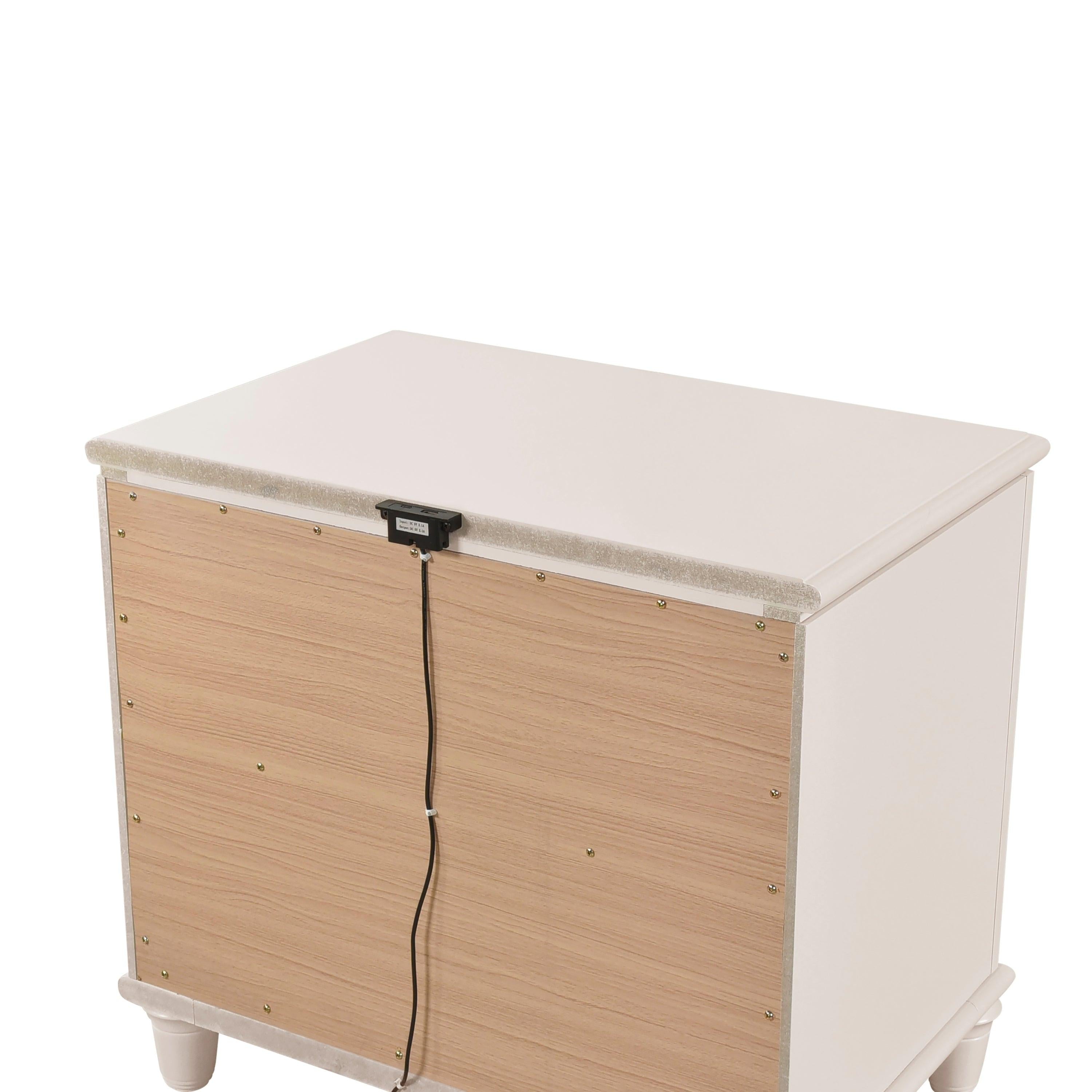 Modern Two-Drawer Nightstand with USB Ports for Bedroom.