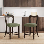 Set of 2 Rubberwood Counter Stools in Dark Brown and Green.