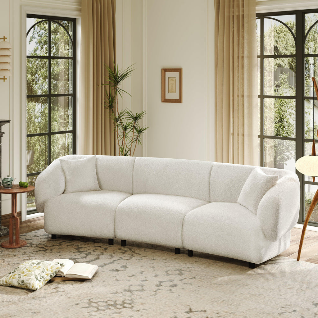 Curved Contemporary 3-Seater Sofa in Beige for Stylish Living.