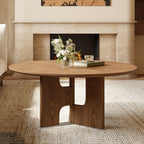 Round Rustic Ash Wood Coffee Table for Small Living Rooms.