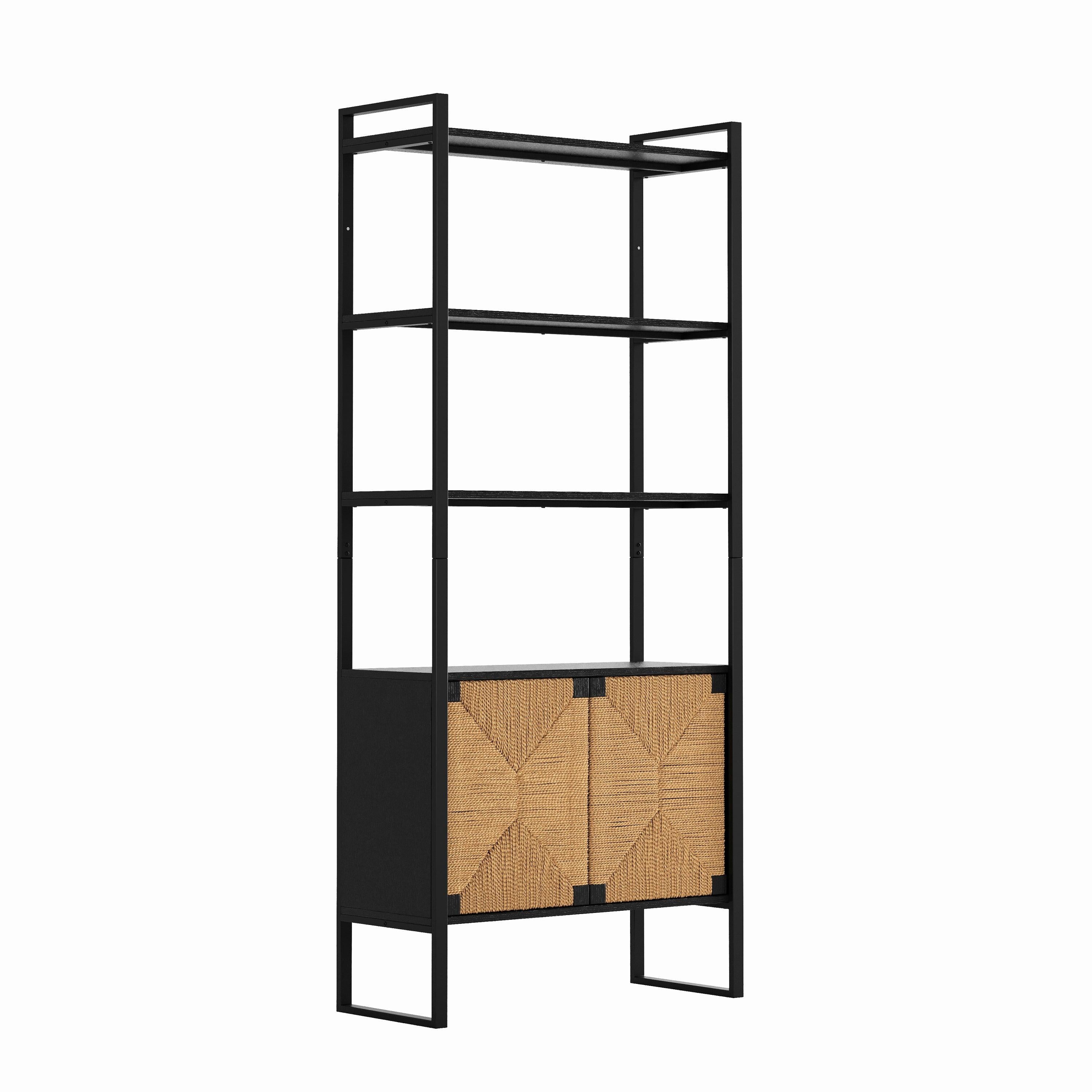 Rattan Cabinet Storage Bookshelf - Dual-Function Display Shelf.
