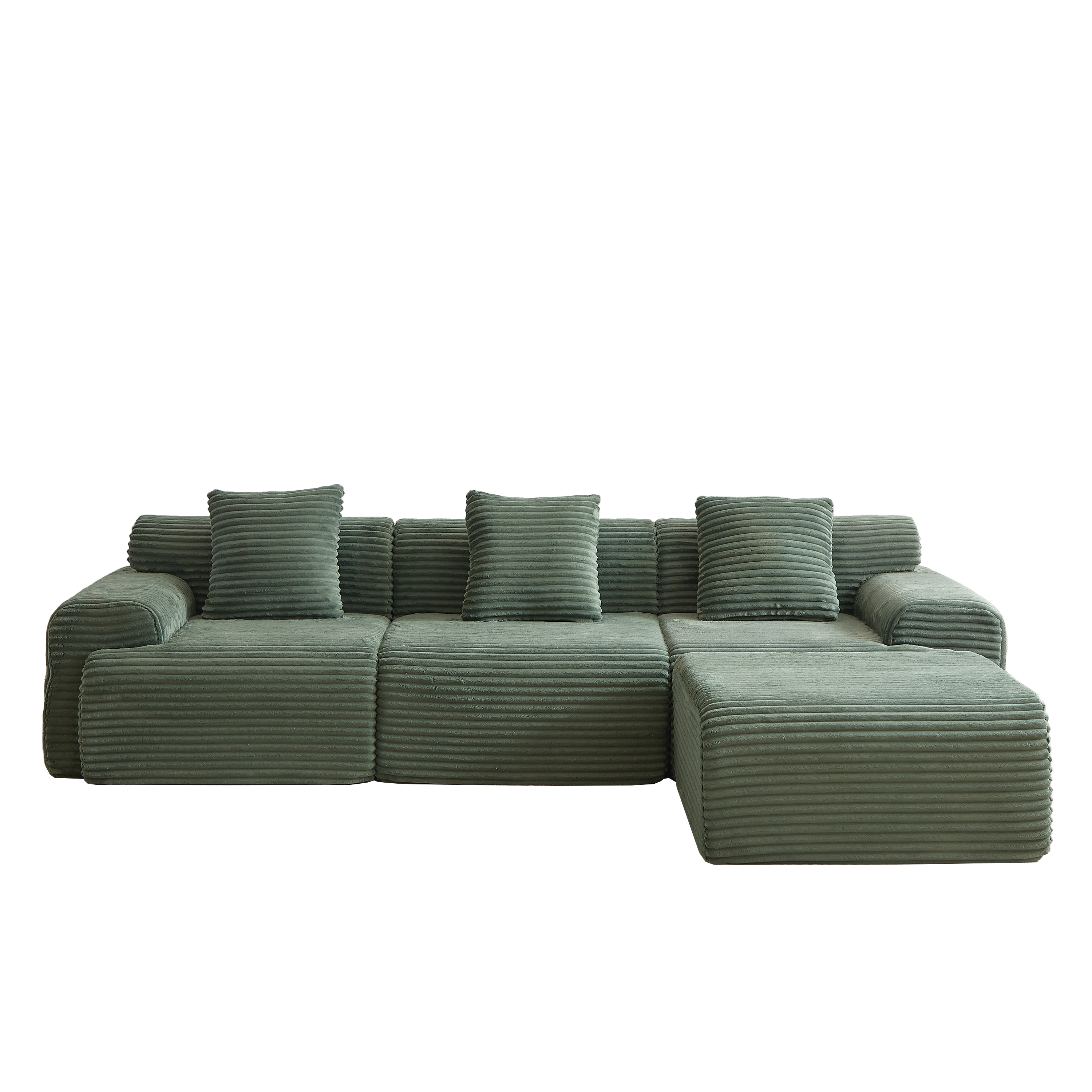 114-Inch Modular Corduroy Sofa with Adjustable Configuration.