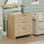 Rattan Nightstand with 3 Drawers for Modern Storage.