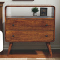 Solid Wood Curved Nordic Charm Console, 2-Drawers, 1-Openn Storage, Nordic Legs, Brown