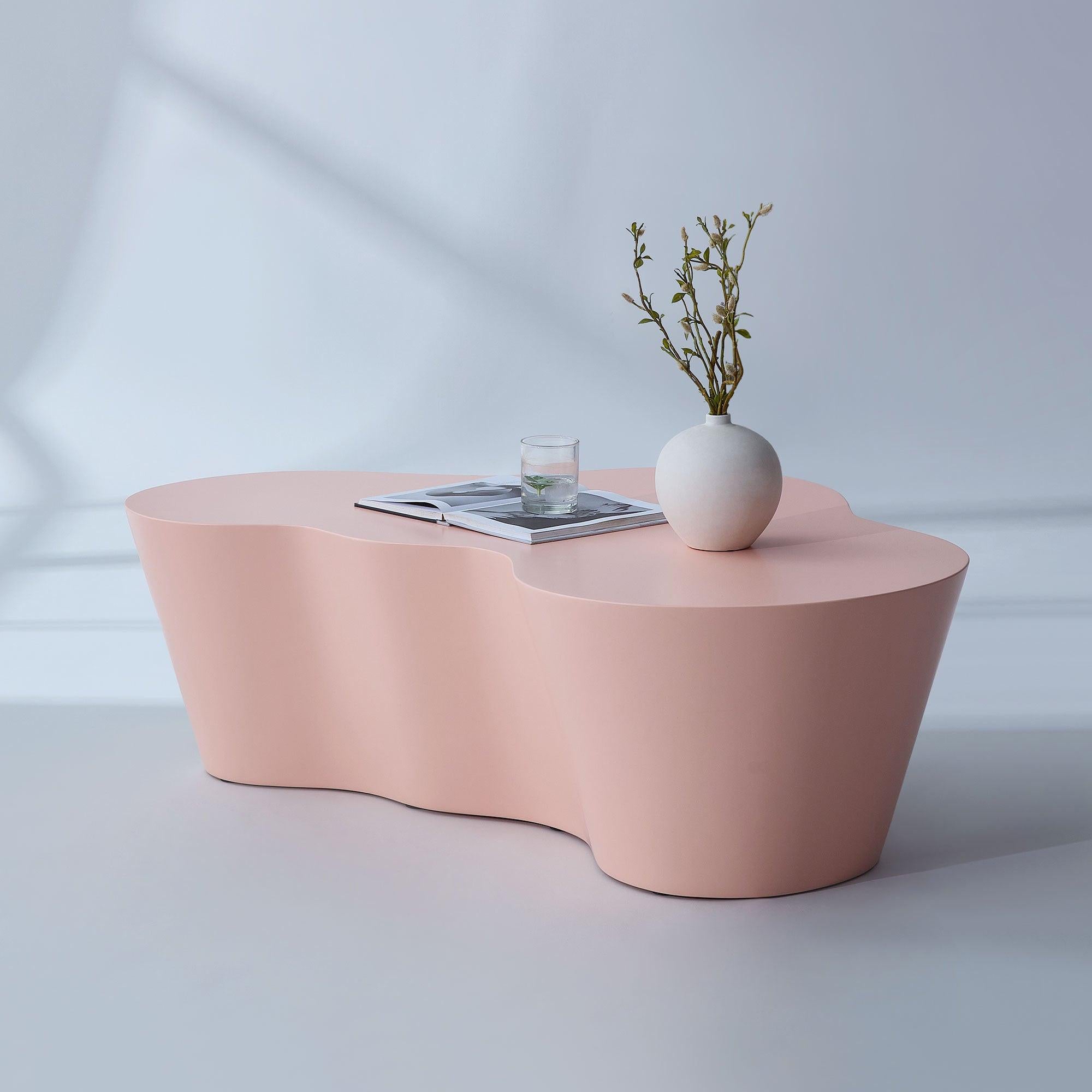 50 Inch Pink Fiberglass Coffee Table for Living Room.