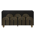 Modern Fluted Sideboard Buffet with Storage, Curve Element with Strict Lines, Black MDF 4-Door Cabinet