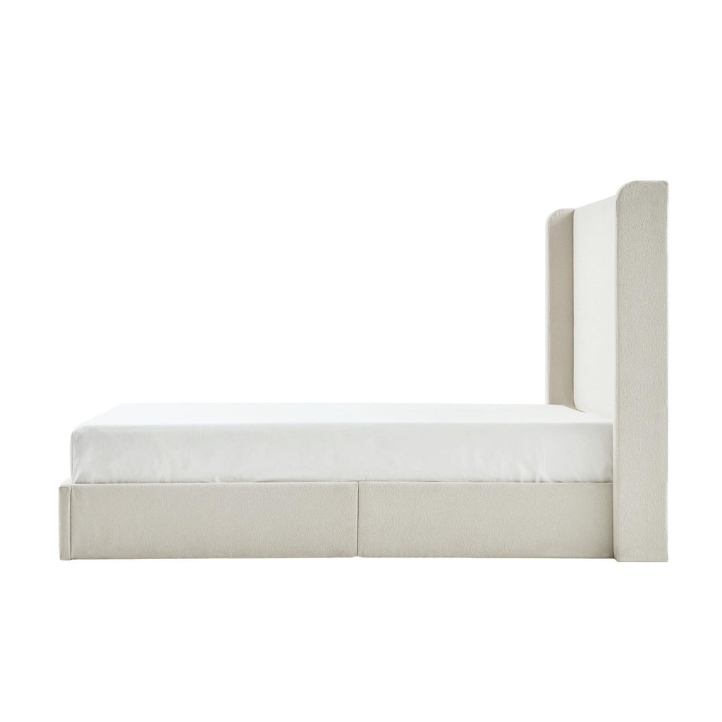 Carmen Wingback Bed Frame in Ivory Boucle - King Size.
