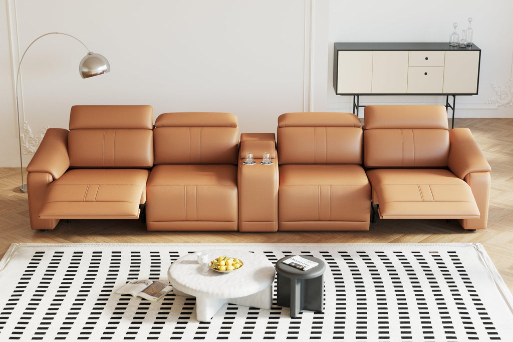 5-Piece Modular Leather Sofa Sectional with Cup Holders.