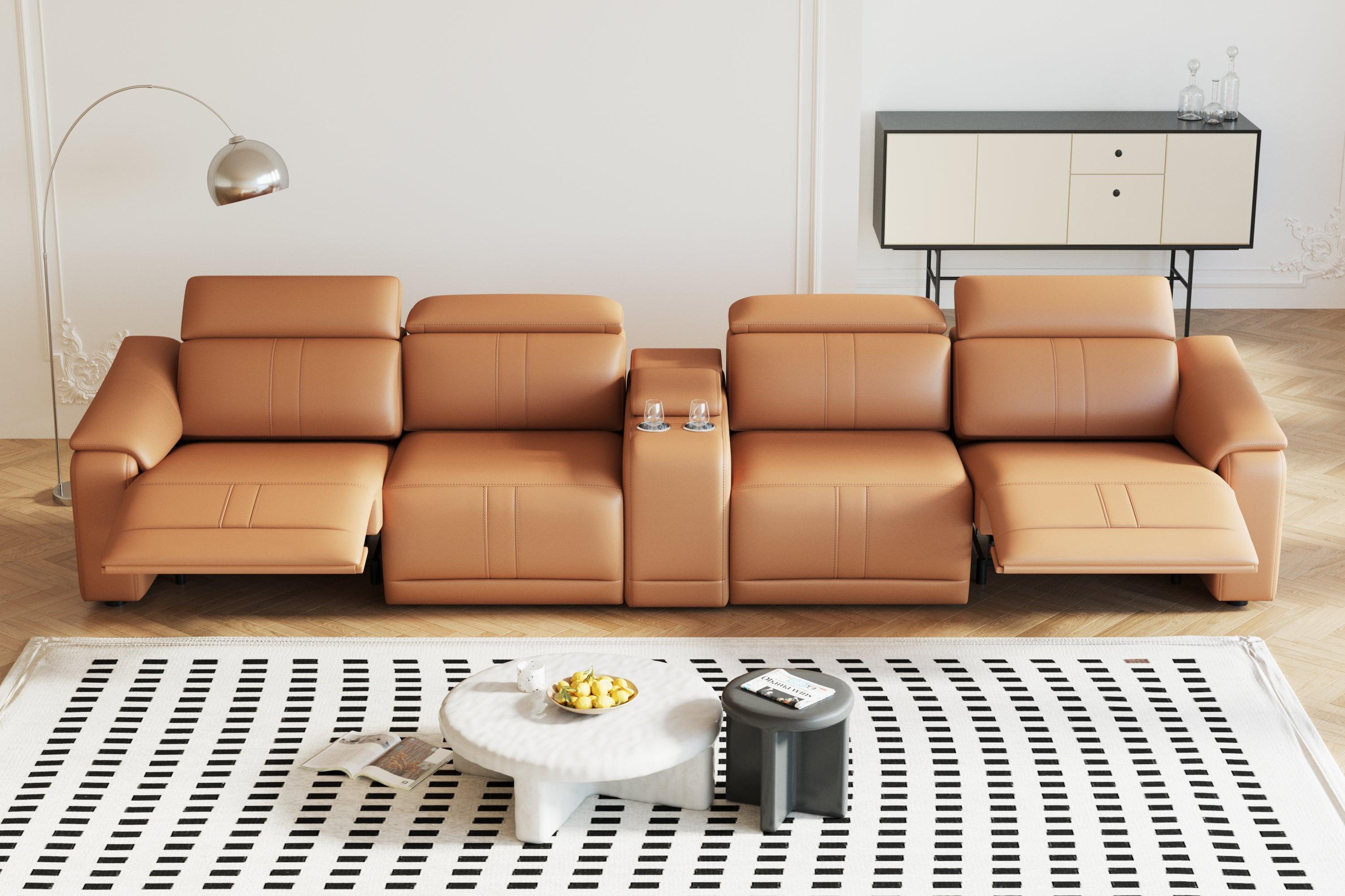 5-Piece Modular Leather Sofa Sectional with Cup Holders.