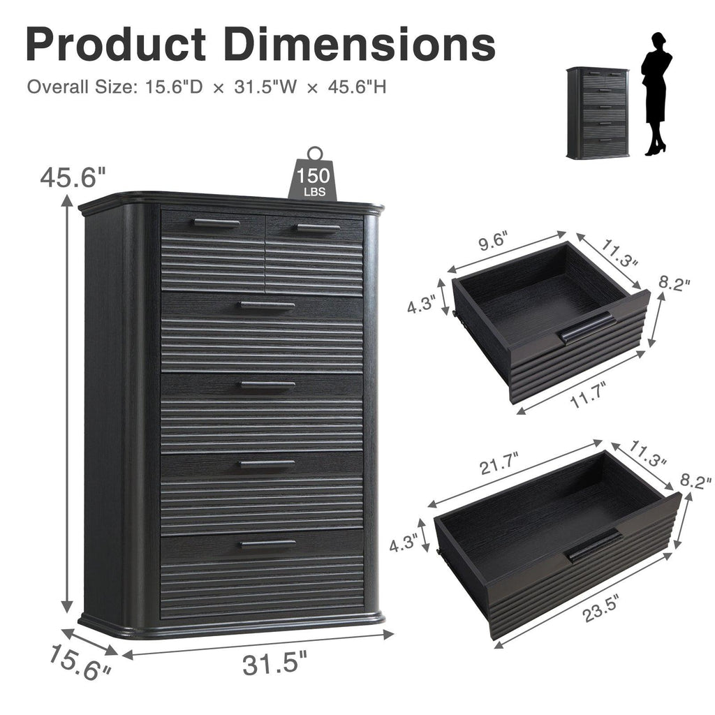 Modern 6 Drawer Dresser Storage for Bedroom & Living Room.