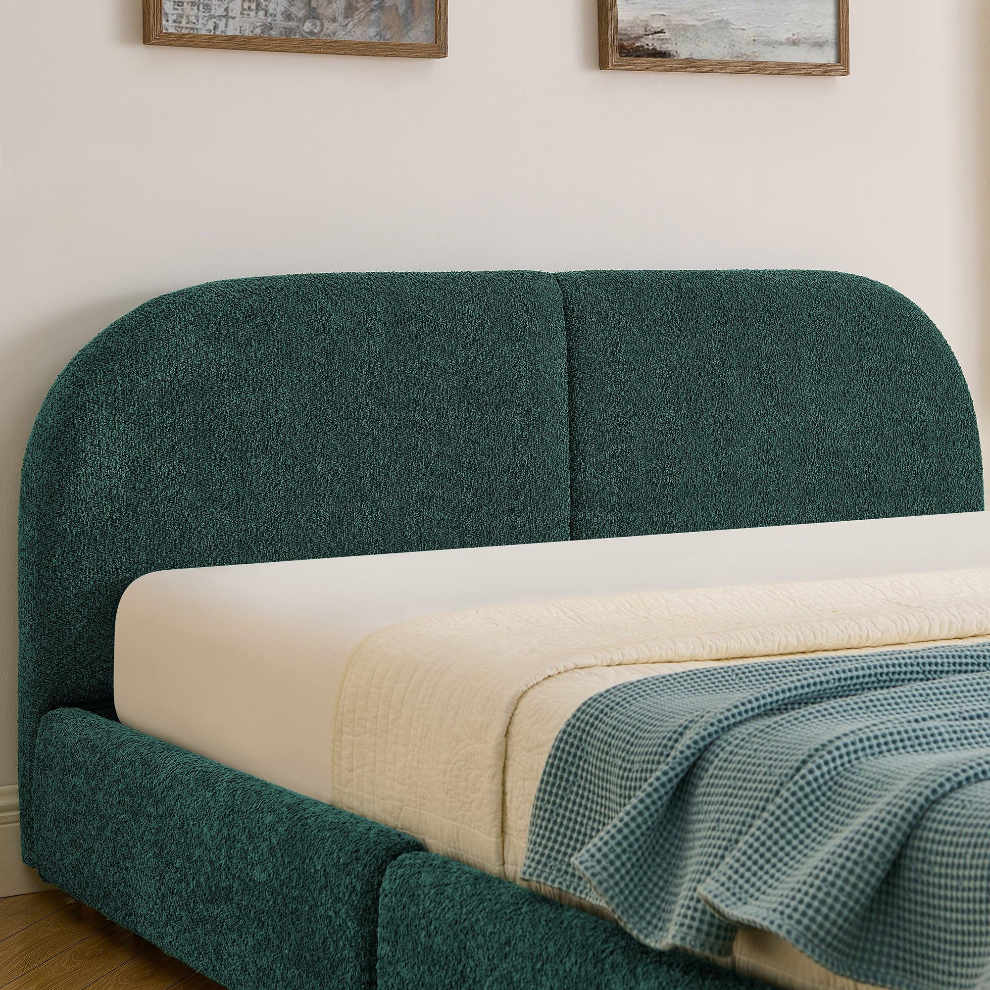 Queen Size Upholstered Bed Frame in Green.