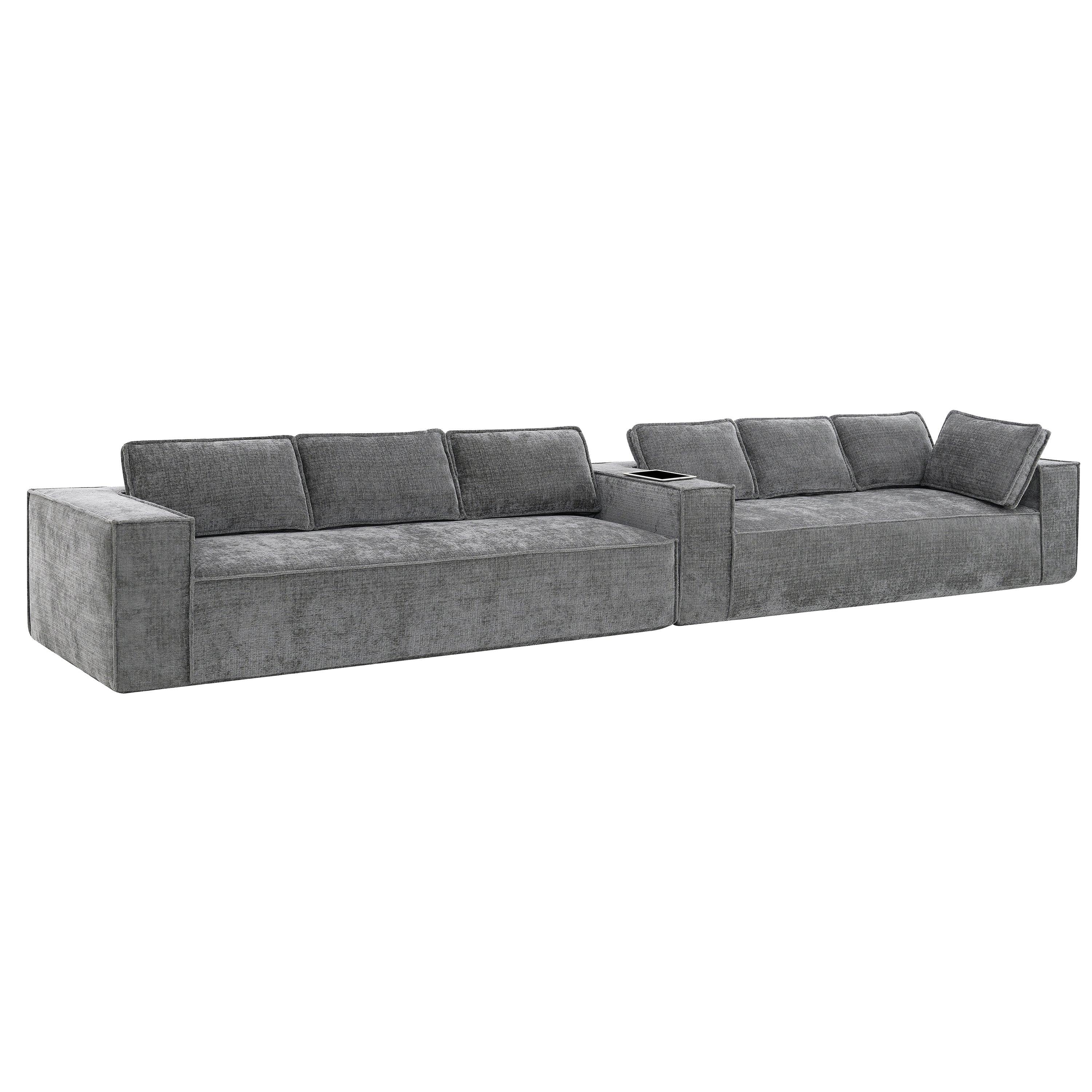 Modular Chenille Sectional Sofa, 6-Seater L-Shaped Set.