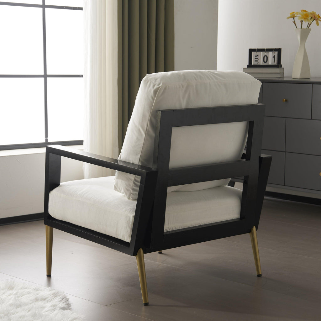 Mid-Century Modern Armchair - White Velvet and Gold Legs.