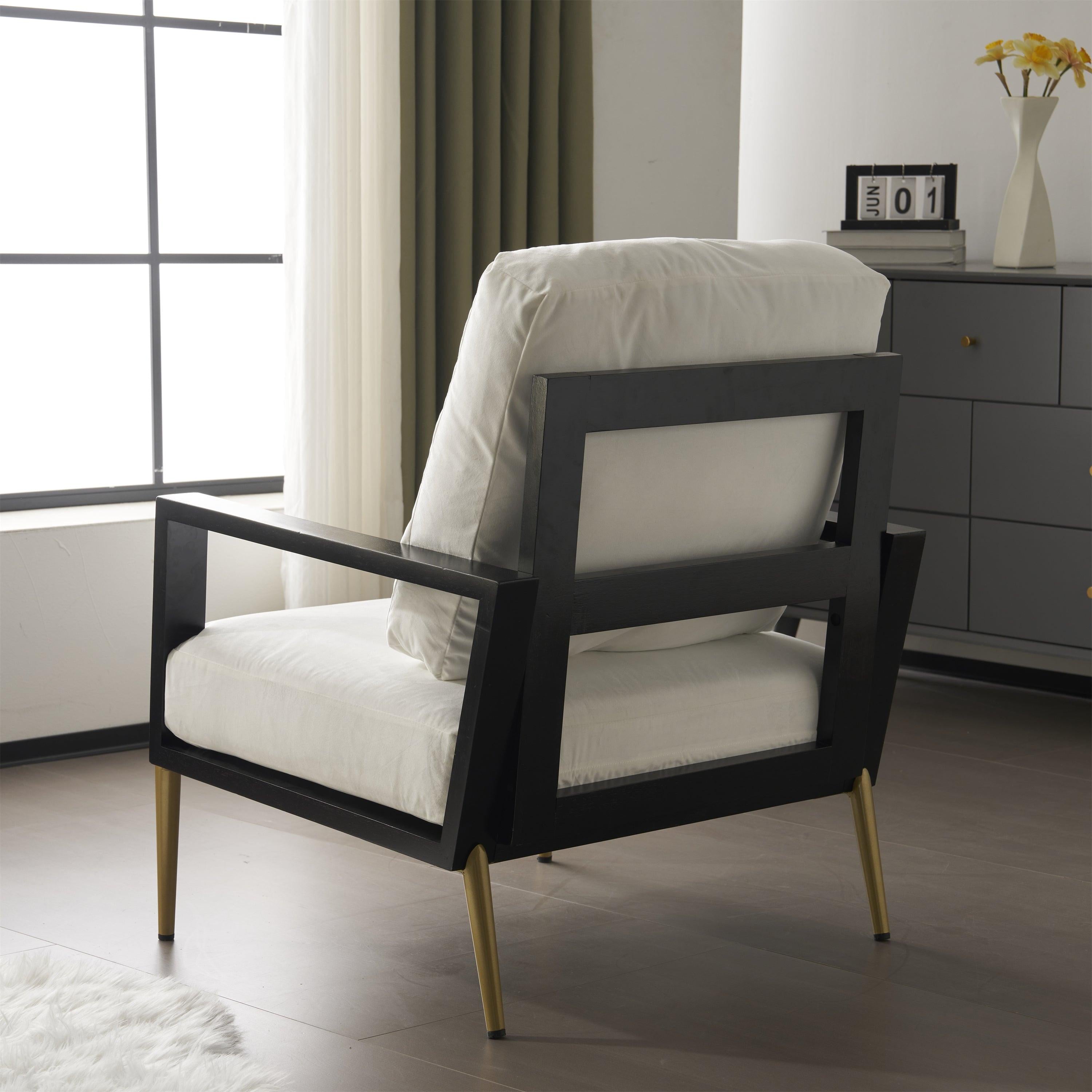 Mid-Century Modern Armchair - White Velvet and Gold Legs.