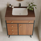 Mid-Century Modern Bathroom Vanity with Ceramic Sink.