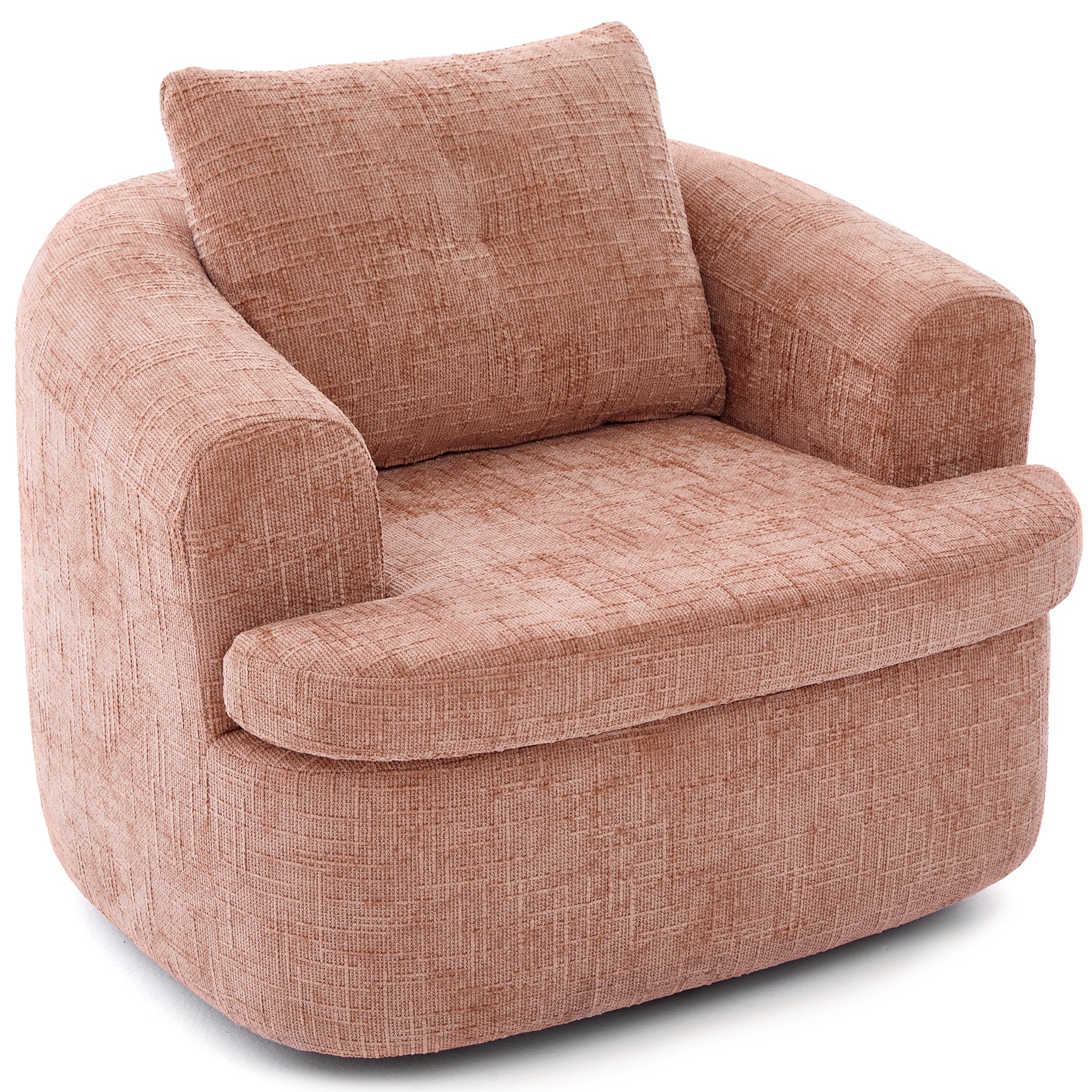 Modern Pink Swivel Barrel Chair with 360° Rotation and Dual-Layer Cushion for Living Room, Bedroom, Office, 36.6' Round Accent Chair in Chenille