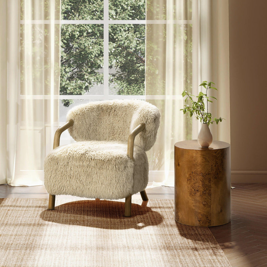 Becker 33' Sheepskin Accent Arm Chair in Taupe Beige.