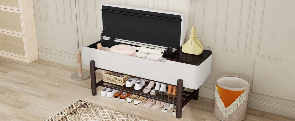 TREXM Farmhouse Upholstered Storage Bench with Hidden Compartment, Modern Entryway Bench for Living Room, Entryway, and Hallways (Espresso)