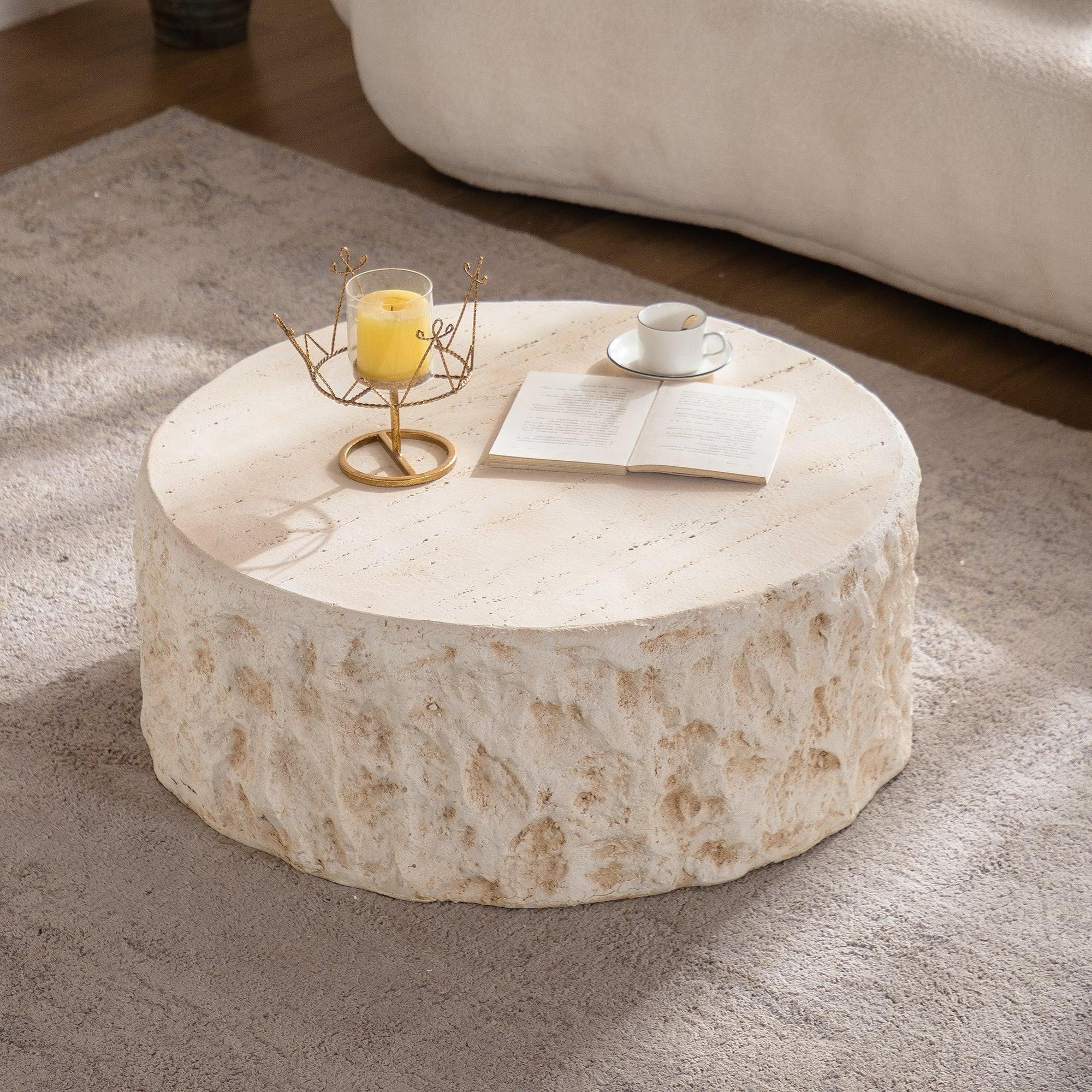 Mid-Century Round MgO Coffee Table for Living Room.