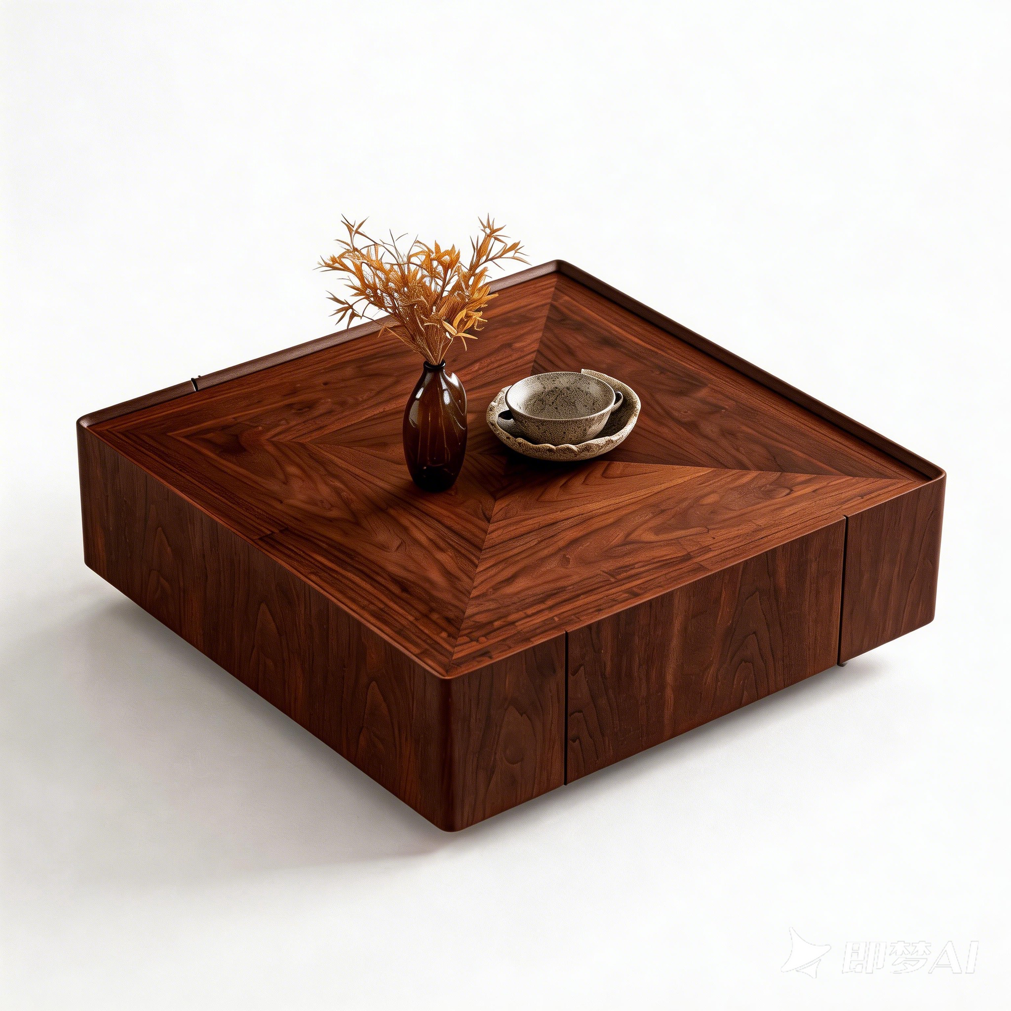 Square Walnut Coffee Table for Living Room.