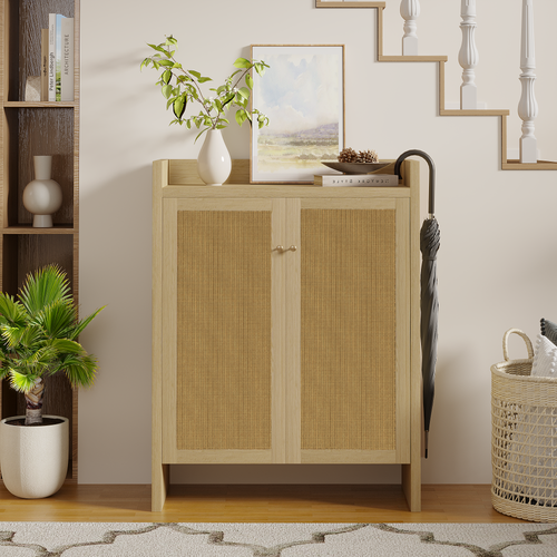 42.5' Rattan Shoe Cabinet with Adjustable Shelves.