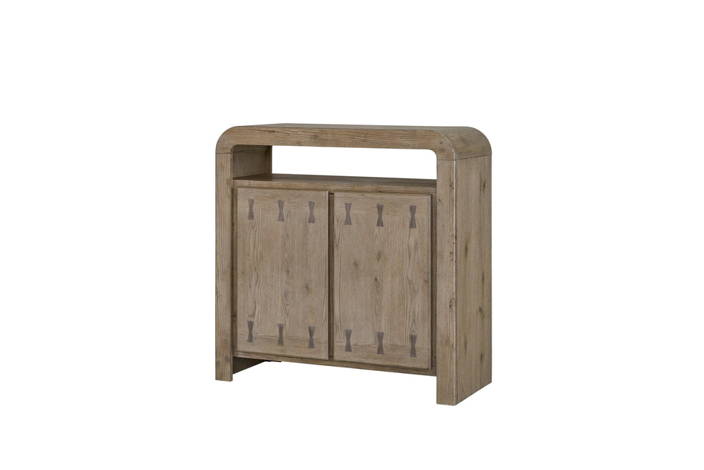 Oak Veneer Bar Cabinet with Wine Storage.