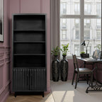 Radiance Black 78 inch Bookcase Pier placed in a pink-walled office, featuring matte black hardware and concealed storage.