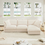 Cream Chenille L-Shaped Sectional Sofa with Convertible Ottoman