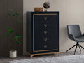 5-Drawer Black Wood Chest with Gold Accents and Metal Base