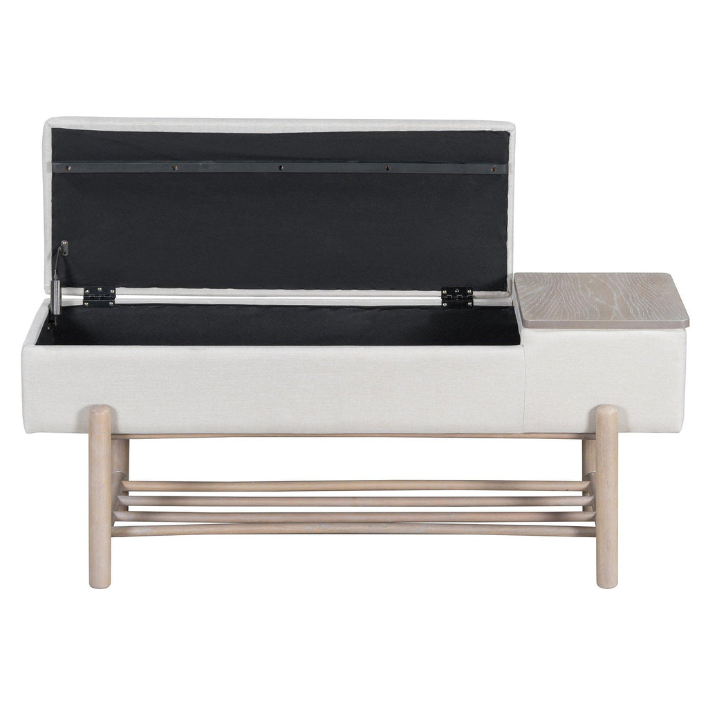 TREXM Farmhouse Upholstered Storage Bench with Hidden Compartment, Modern Entryway Bench for Living Room, Entryway, and Hallways (Natural).