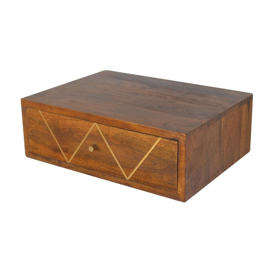 Solid wood Floating Chestnut Brass Bedside.