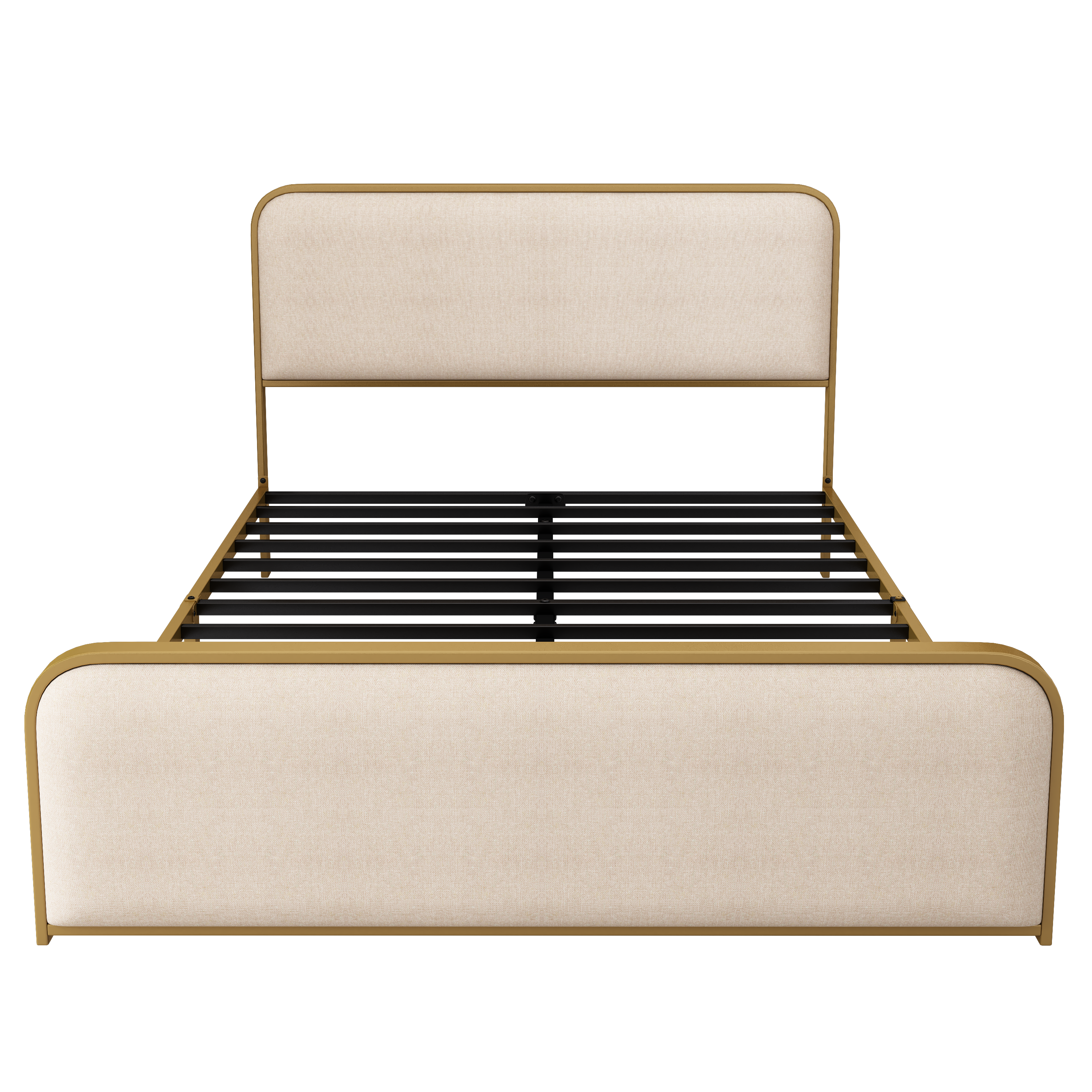 Queen Metal Bed Frame with Upholstered Headboard and Storage.