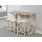 3-Piece Antique White Wood Counter Height Dining Set with USB Ports