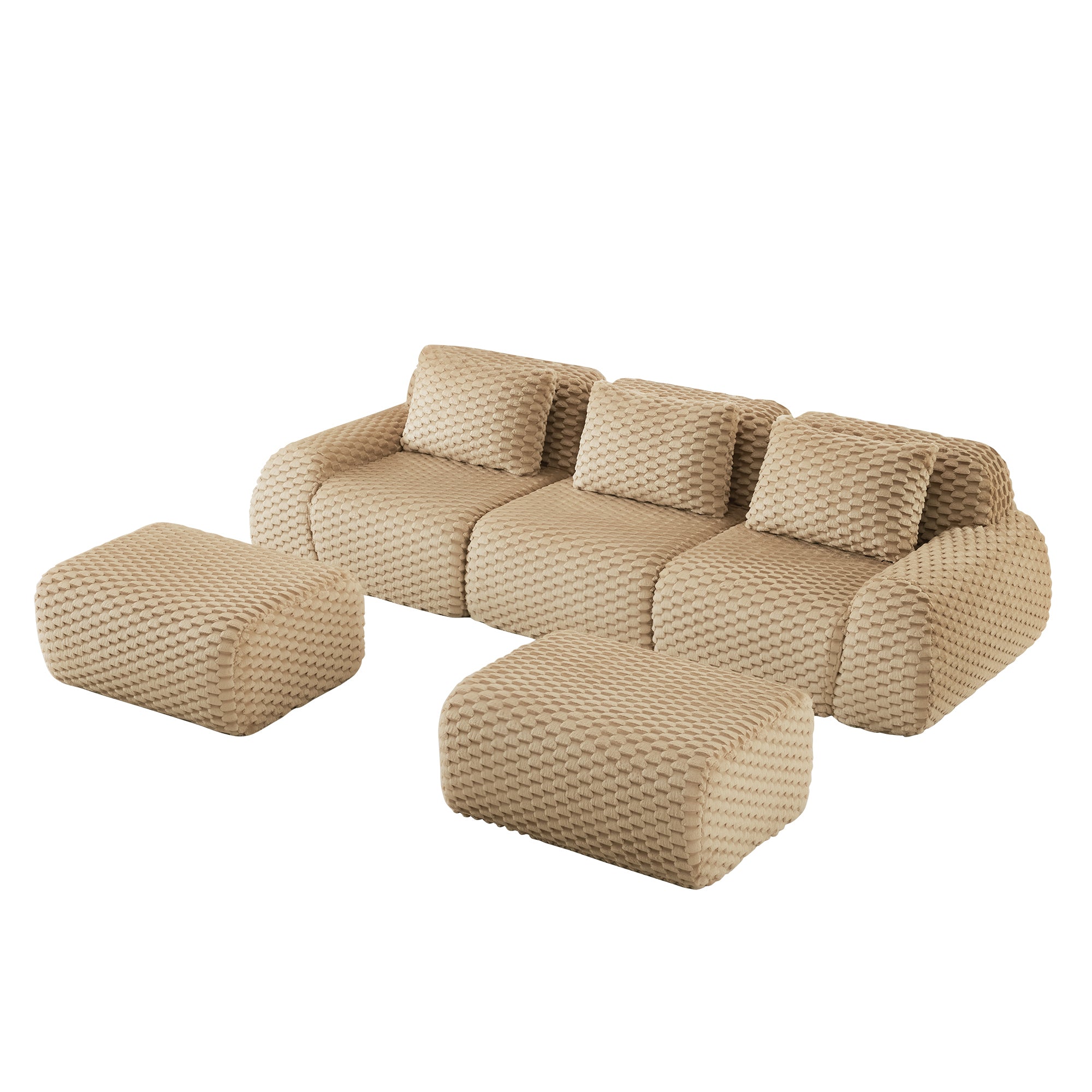 Full layout of the Modern Modular U-Shaped Sofa with ottomans, featuring flannelette fabric and a customizable sectional setup.