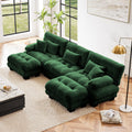Oversized Chenille Green U-Shaped Cloud Sectional Sofa with Ottomans