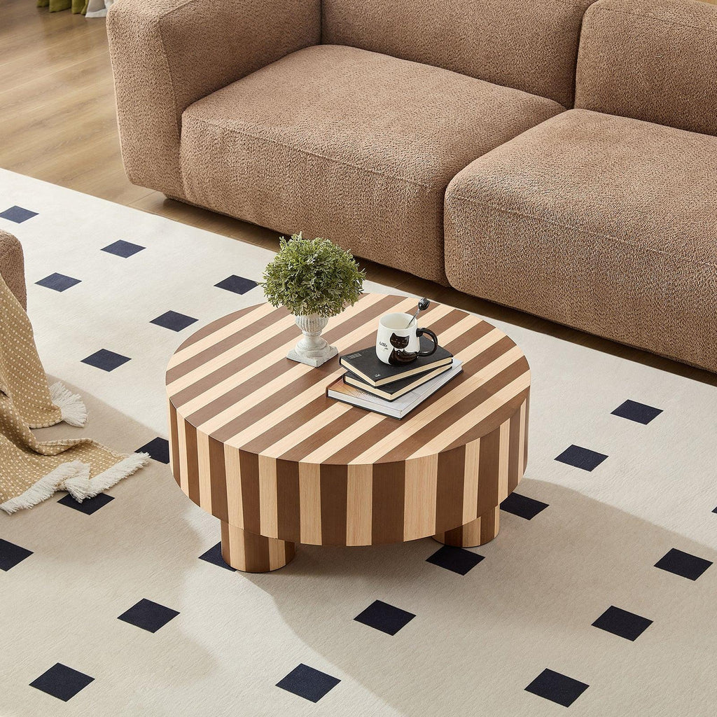 Round Wood Coffee Table for Living Room Decor.