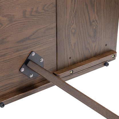 Underside hardware detail of the Oak Extendable Dining Table, showing sturdy construction and secure leaf extension mechanism.