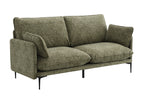 Angled view of Dalton Green Fabric Sofa - Compressed Cushion showing deep seating, green fabric, and slim black legs.